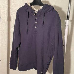 mens large navy blue waffle knit henley hoodie